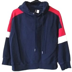 Divided | Red, white and navy color block pullover hoodie XS